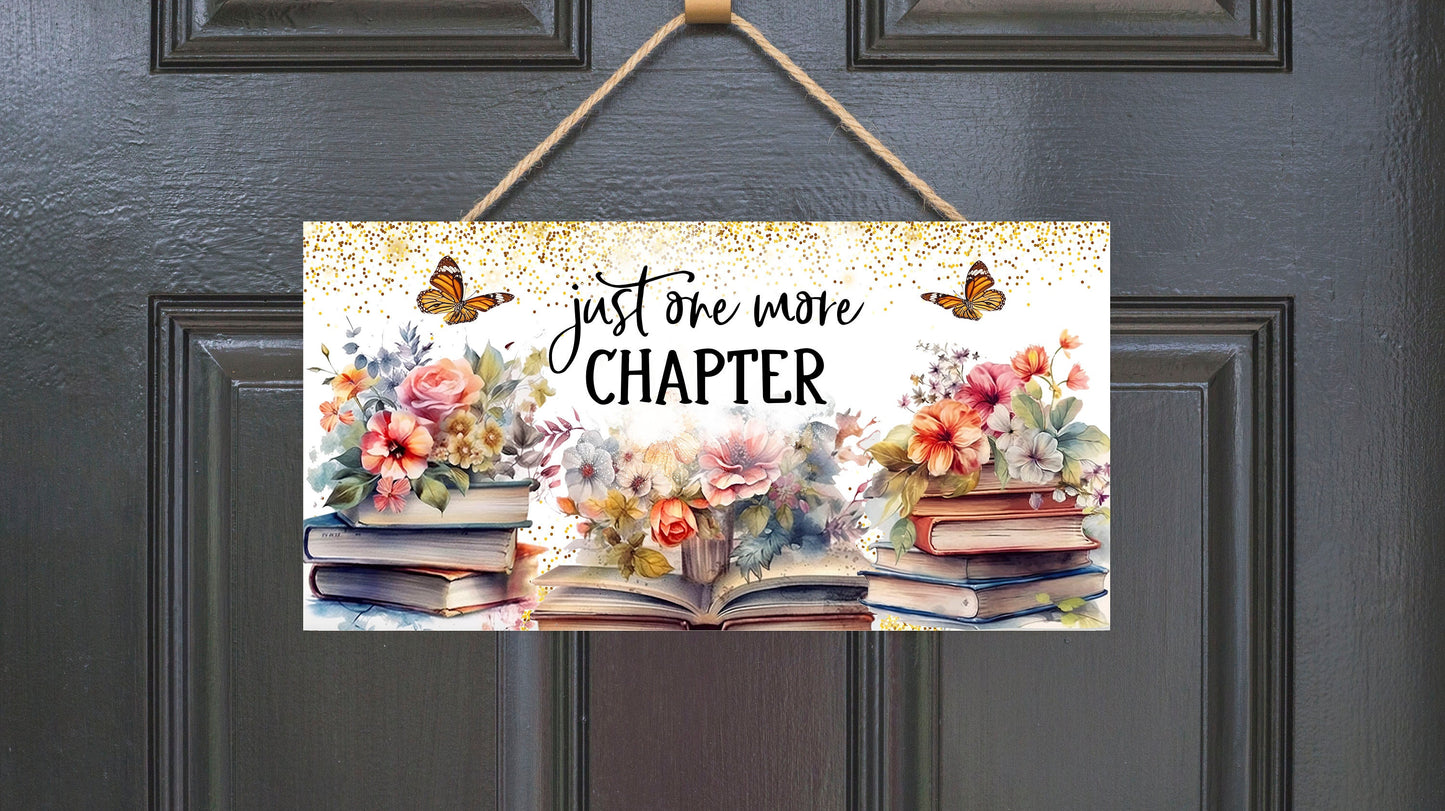 Just One More Chapter Book Lover Twisted R Design Farmhouse Wood Sign, Wood Decorative Wall Signs 5" x 10" Wood Wall Decor Hanging Wall Sign