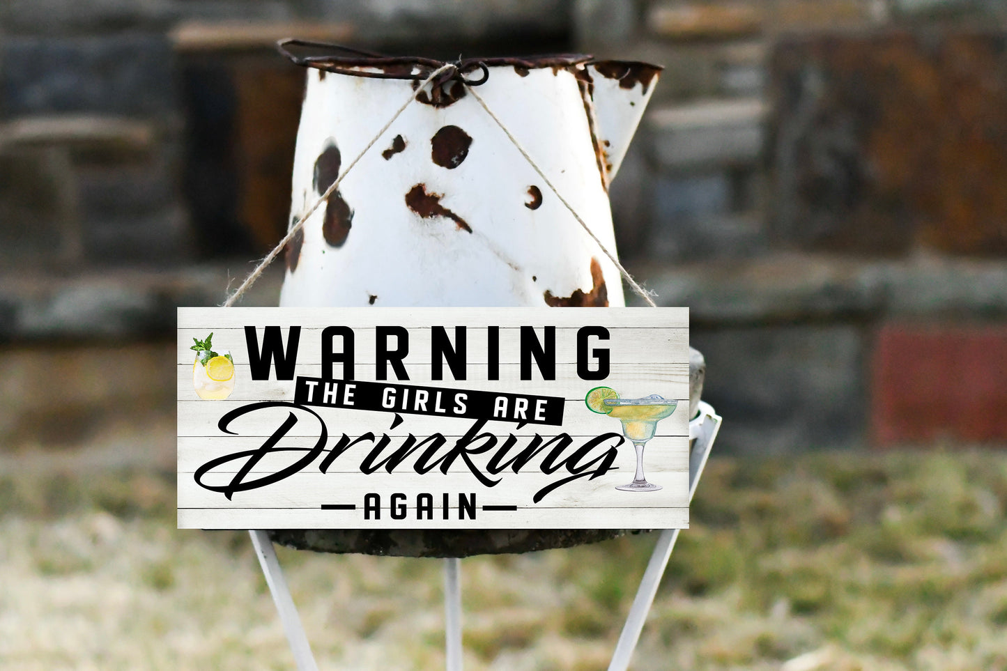 Warning Girls Drinking Again Twisted R Design Farmhouse Wood Sign, Wood Decorative Wall Signs 5" x 10" Wood Wall Decor Hanging Wall Sign