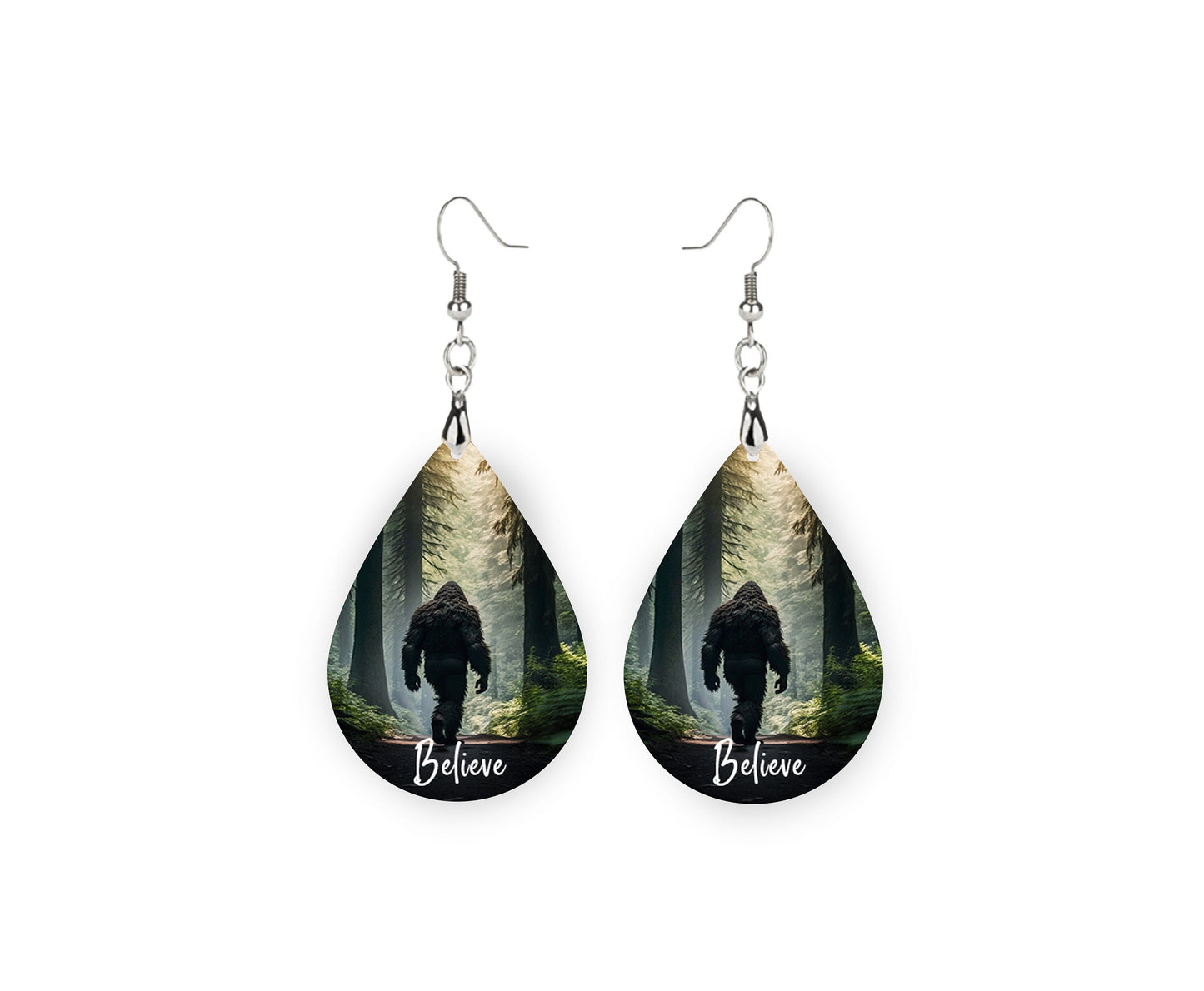 Bigfoot Believe Tear Drop Dangle Printed Earrings Jewelry Handmade