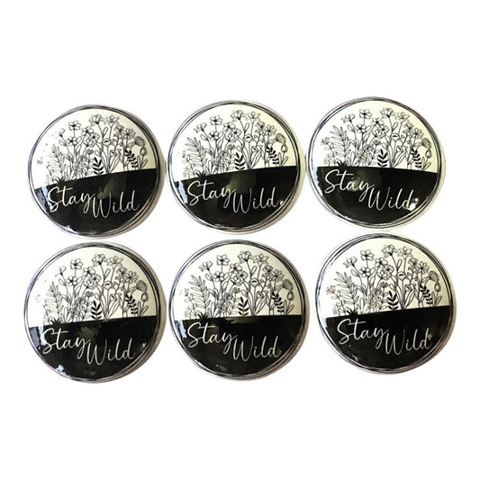 Set of 6 Stay Wild Black and White Wood Cabinet Knobs, Cabinet Knobs and Draw Pulls, Kitchen Knobs, Girls Room Decor