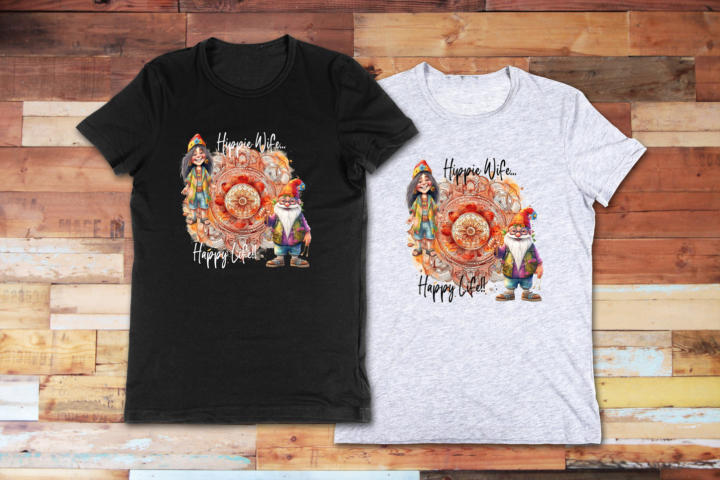 Hippie Wife Happy Life T Shirt, Tshirt, Graphic T's  100% Cotton Black White or Gray, Tee, Motivational,