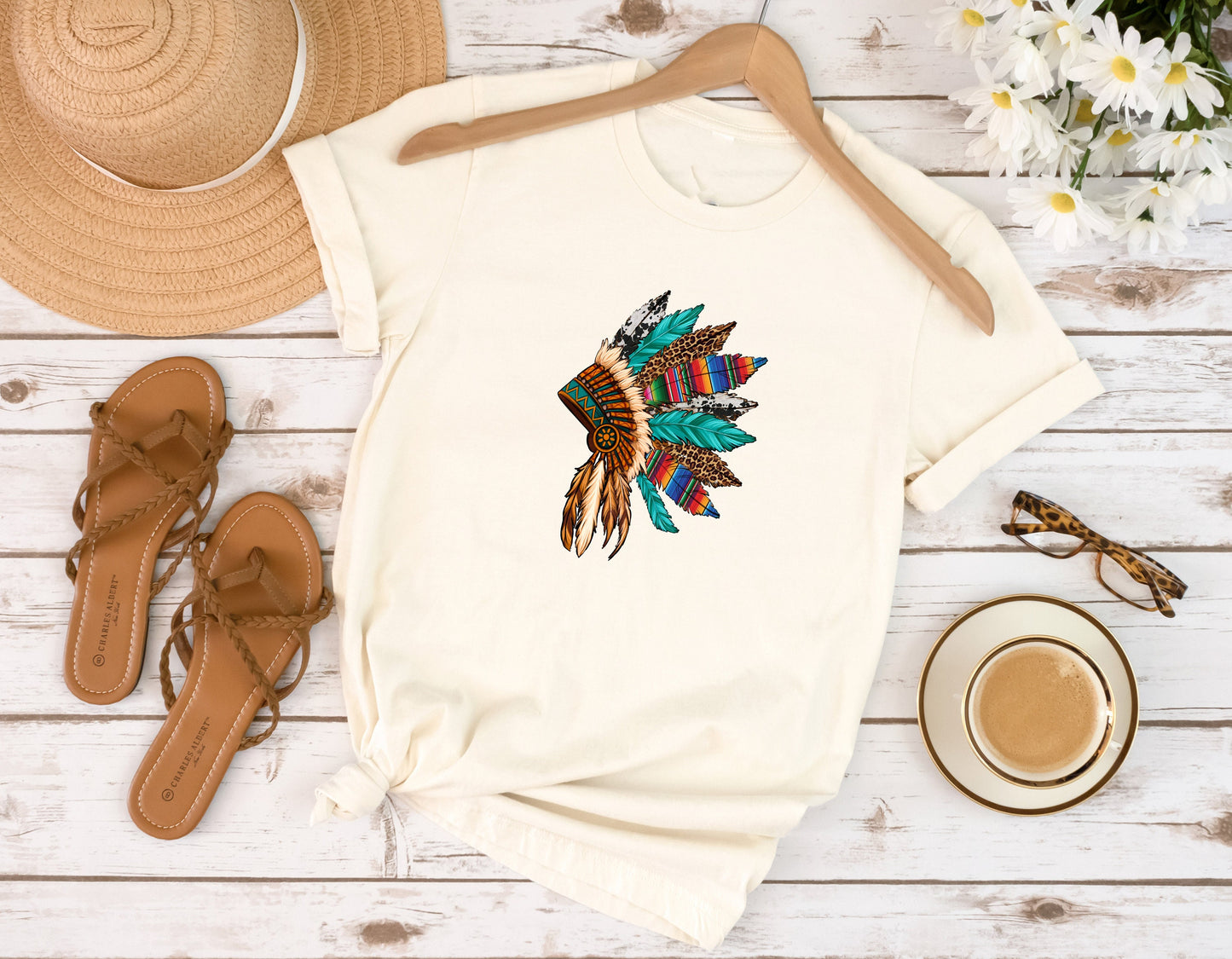 Native American Feather Head Dress T Shirt, Tshirt, Graphic T's  100% Cotton Tee, Motivational, Western