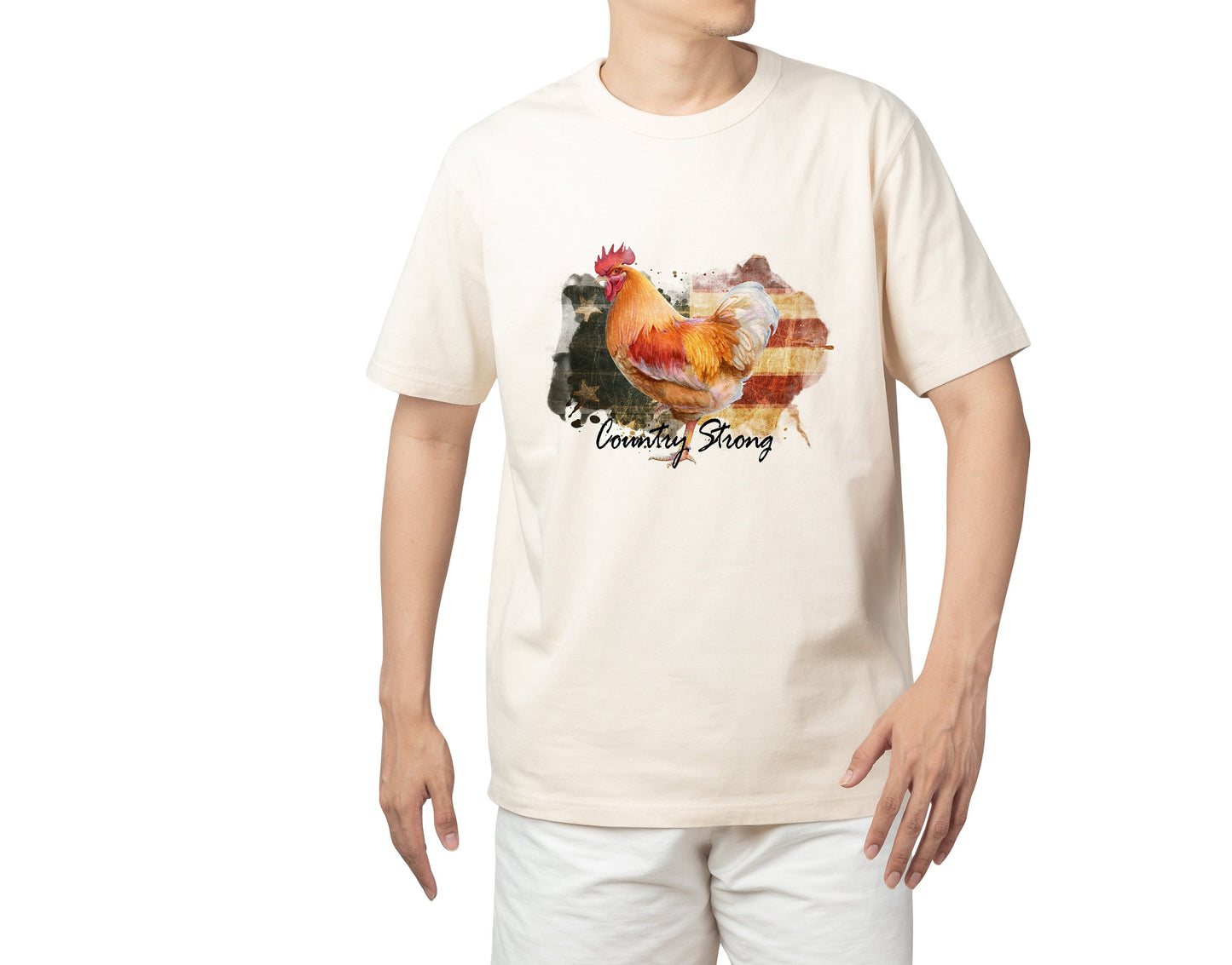 Country Strong Chicken American Flag T Shirt, Tshirt, Graphic T's  100% Cotton Tee, Motivational, Western