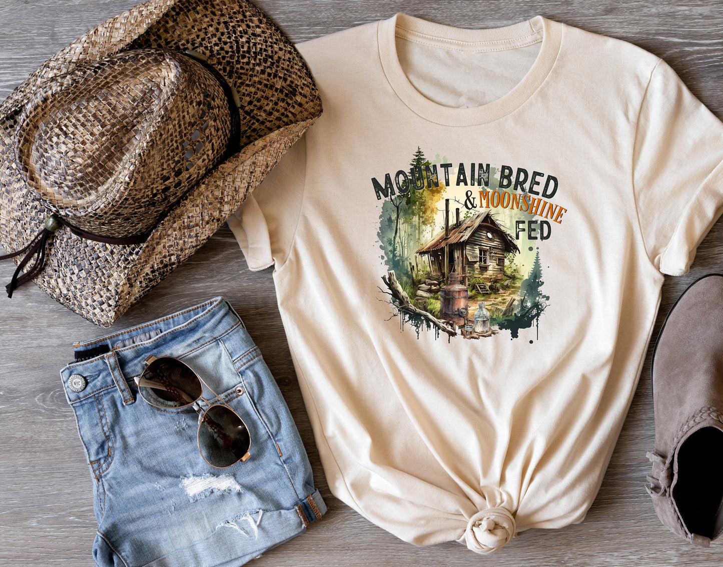 Mountain Bred and Moonshine Fed T Shirt, Tshirt, Graphic T's  100% Cotton Tee, Motivational, Western