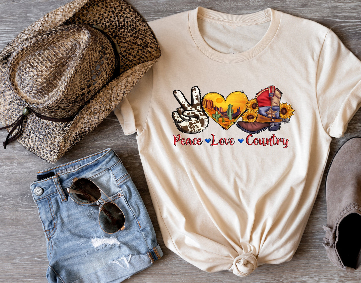 Peace Love Country T Shirt, Tshirt, Graphic T's  100% Cotton Tee, Motivational, Western