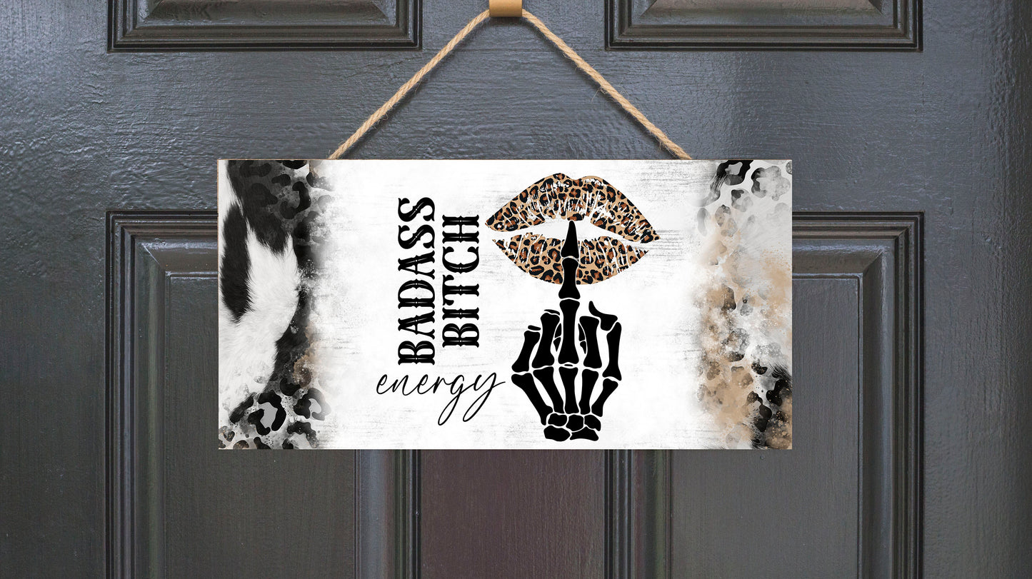 Badass Bitch Hanging Wall Sign Wood Home Decor, Hippie Decor,