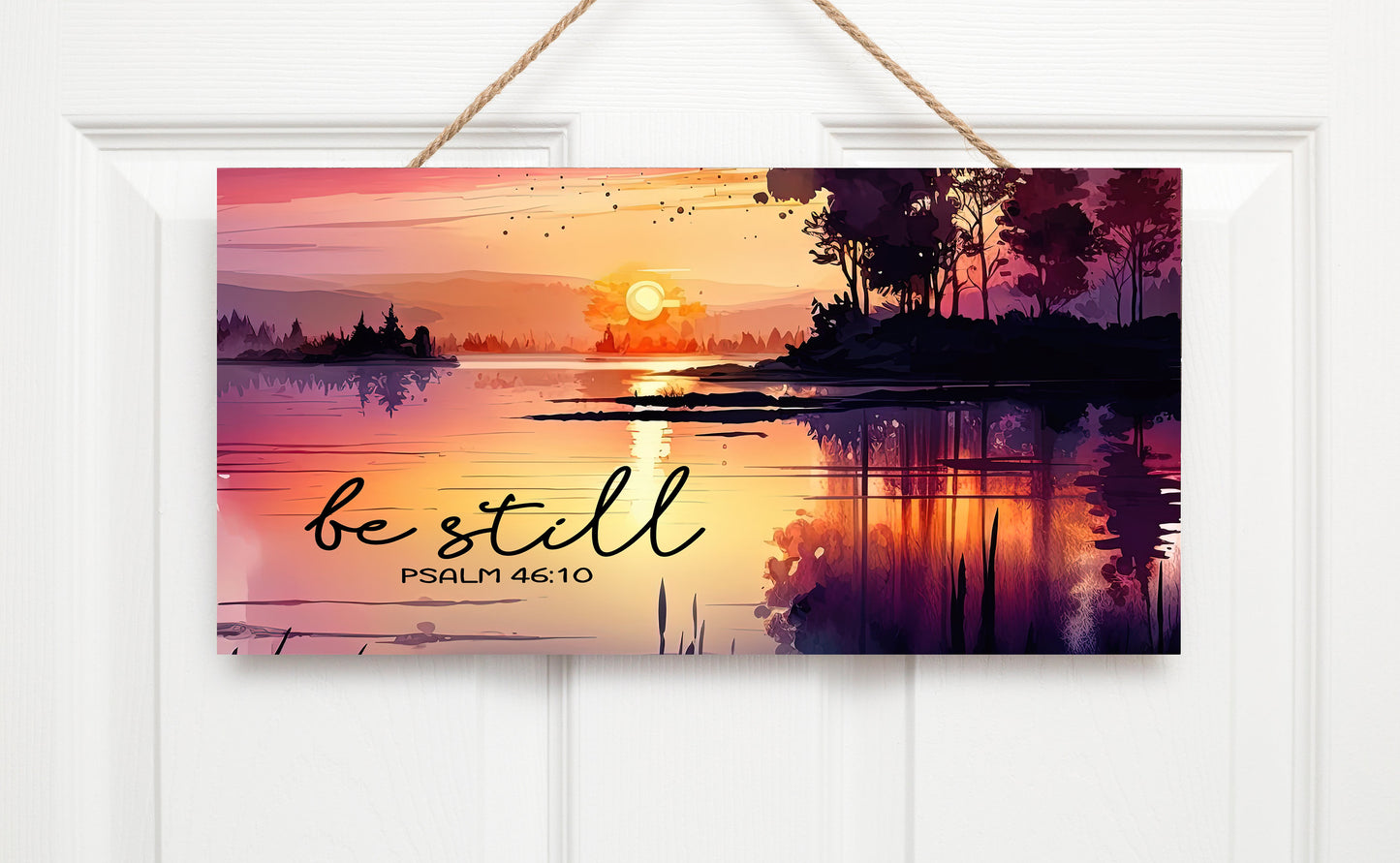 Be Still Sunset Lake Twisted R Design Farmhouse colgante letrero de madera, letreros decorativos de madera para pared, decoración de pared de madera de 5 "x 10", letrero de pared colgante