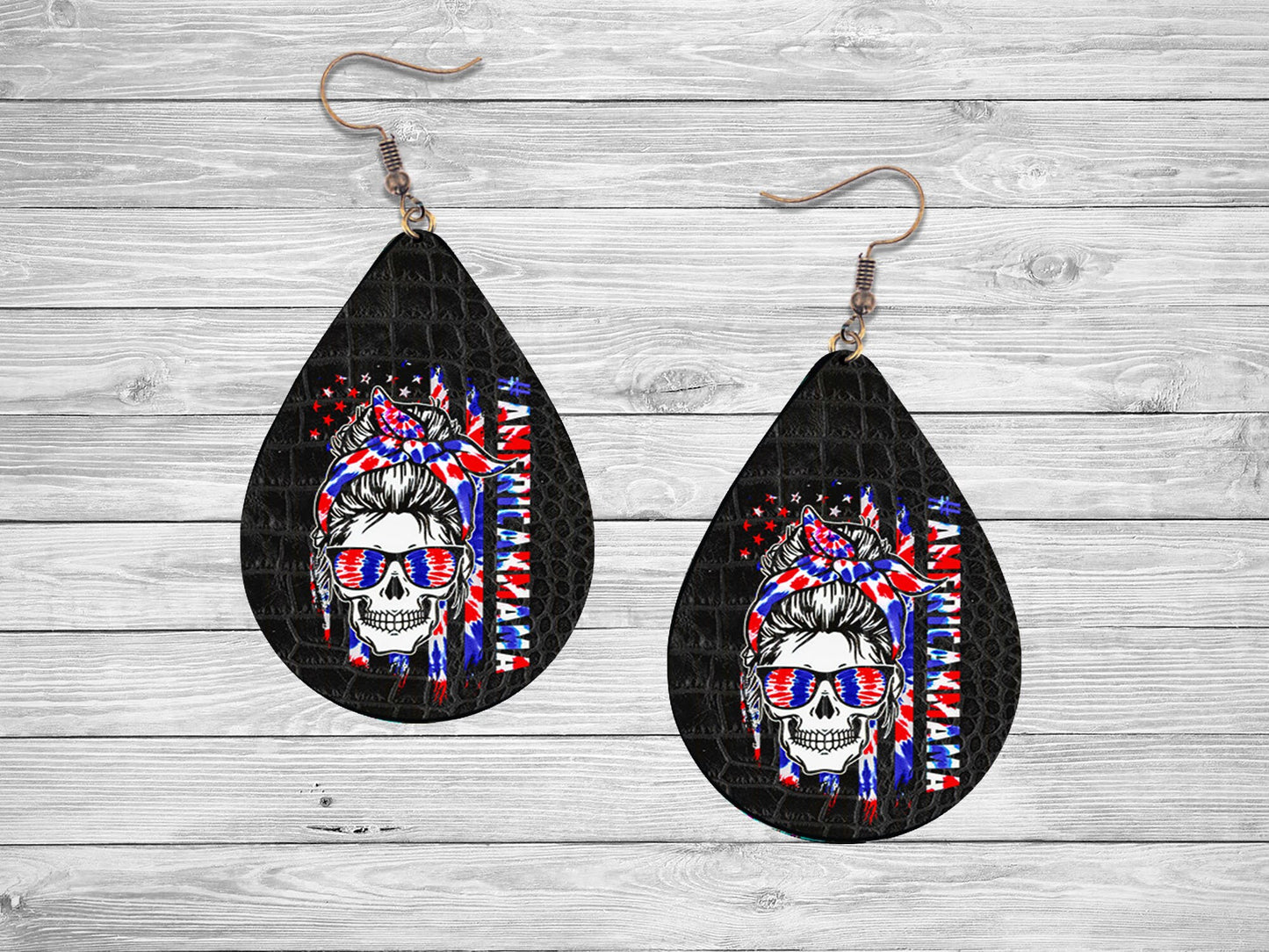 American Mama Print Tear Drop Wood Dangle Earrings Hypoallergenic Jewelry