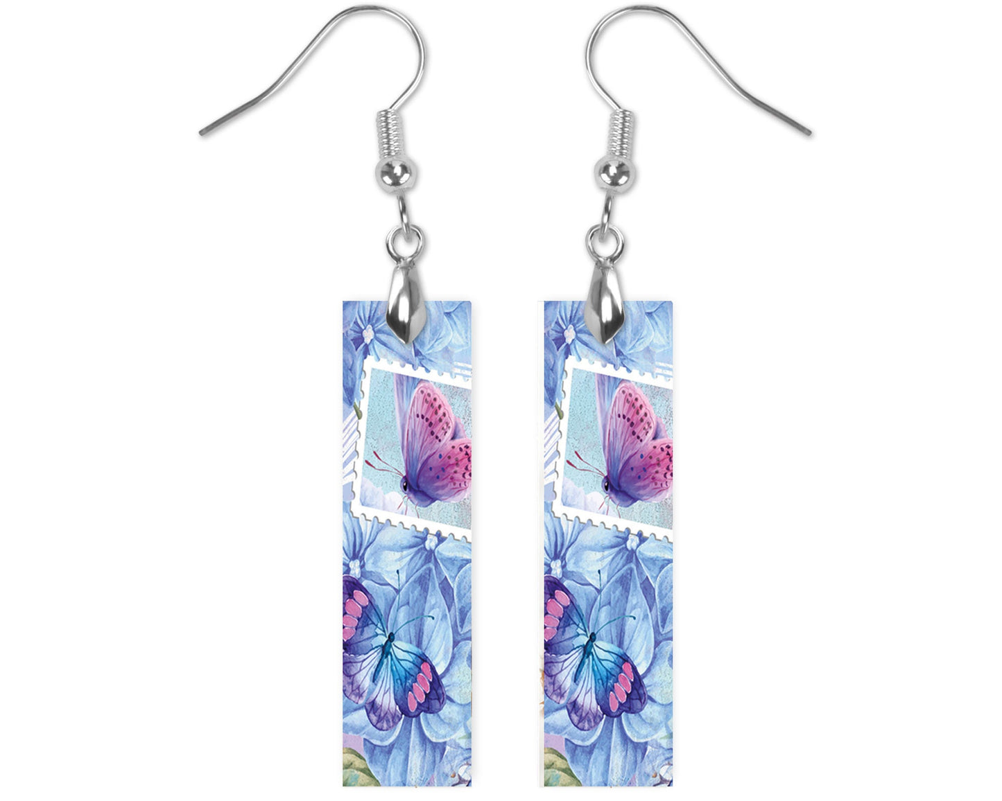 Butterfly Garden Bar Dangle Printed Earrings Jewelry Handmade