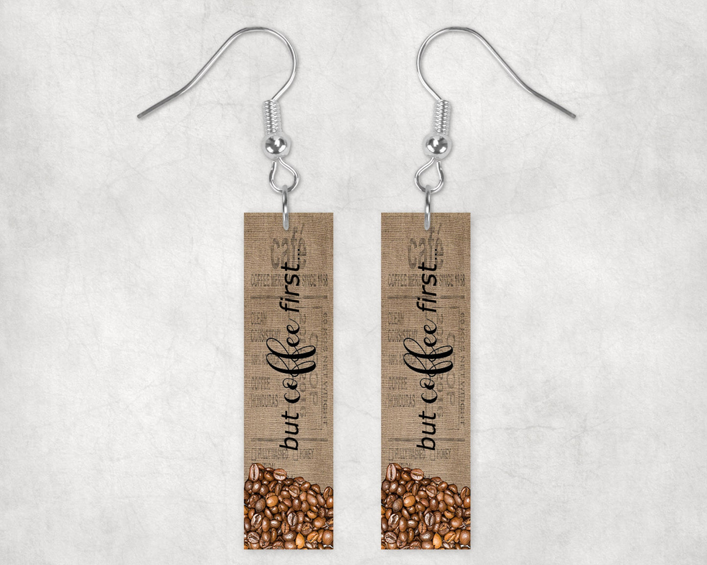 But Coffee First Printed Wood Dangle Earrings Hypoallergenic Jewelry Handmade