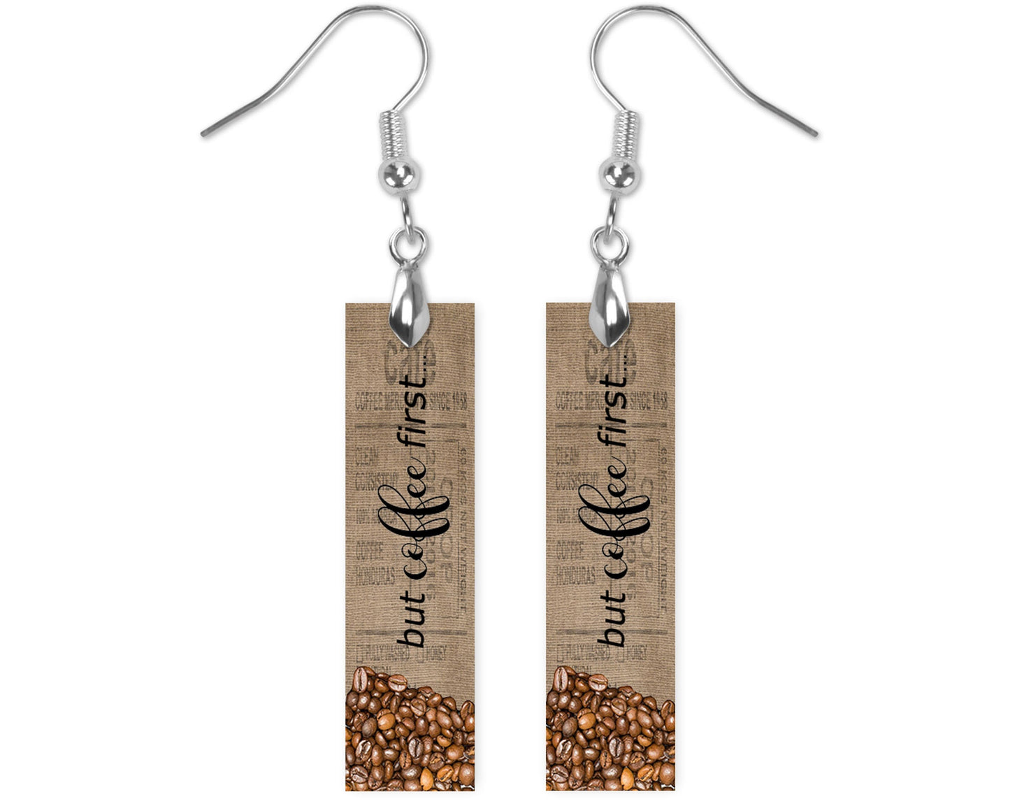 But Coffee First Printed Wood Dangle Earrings Hypoallergenic Jewelry Handmade