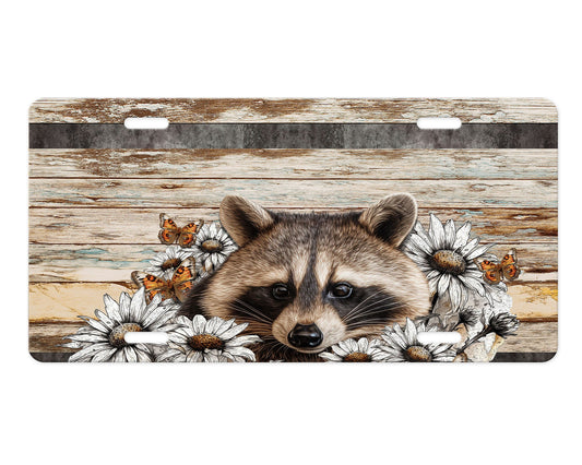 Daisy Raccoon Wildlife Aluminum Front License Plate, Car Accessory, Vanity Plate