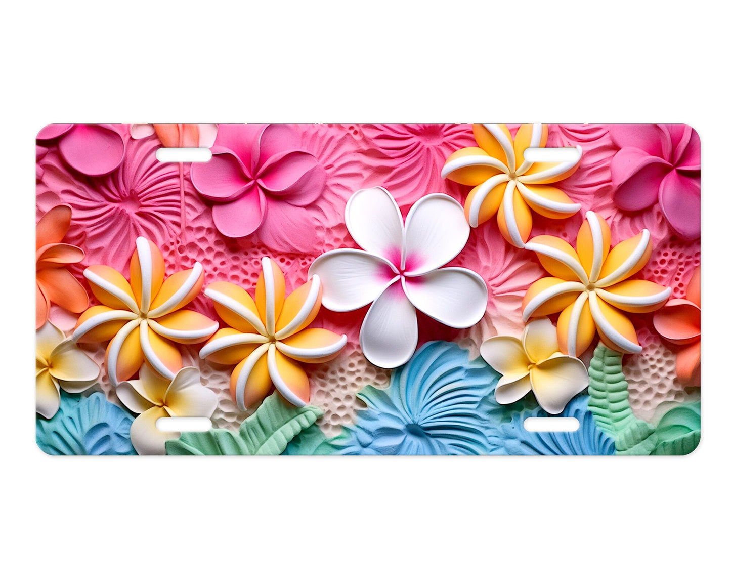 Hawaiian Flowers Aluminum Front License Plate, Car Accessory, Vanity Plate