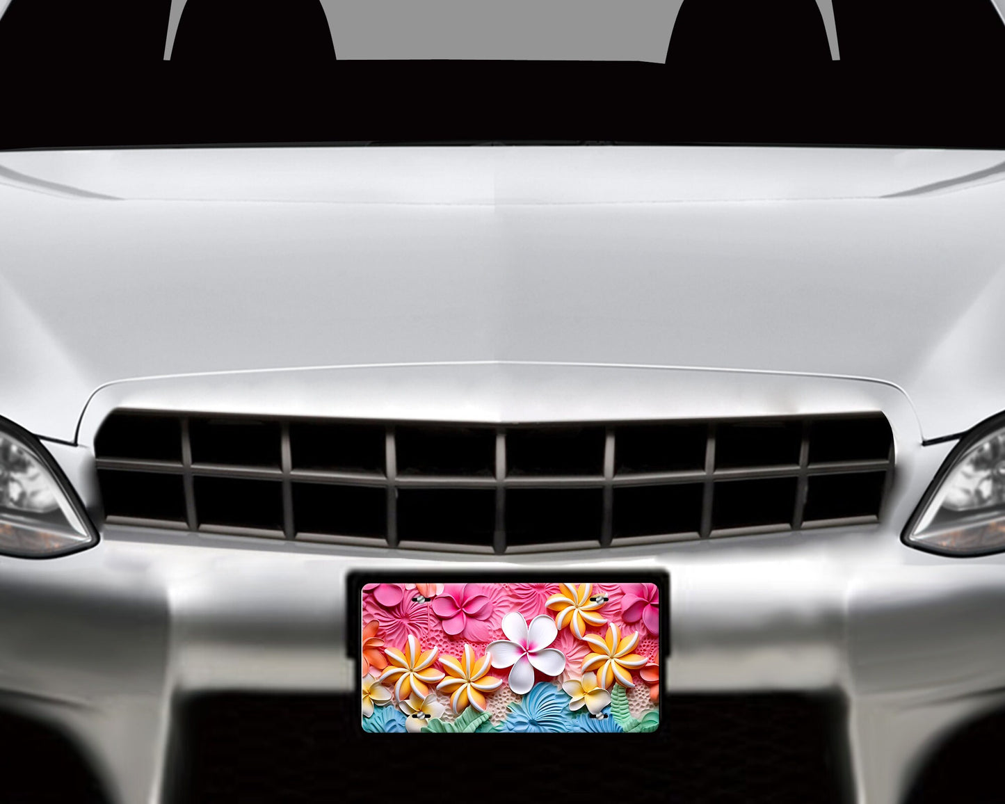 Hawaiian Flowers Aluminum Front License Plate, Car Accessory, Vanity Plate