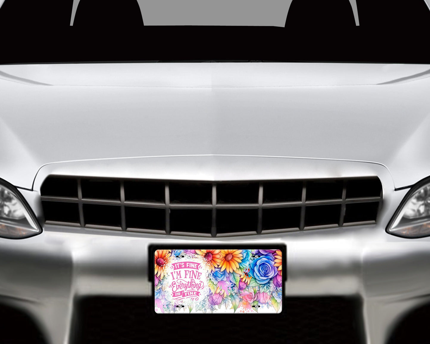 Floral It's Fine, I'm Fine, Everything is Fine Aluminum Vanity License Plate Car Accessory Decorative Front Plate