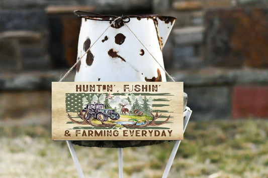 New Release Huntin' Fishin' and Farming Twisted R Design Farmhouse Wood Sign, Wood Decorative Wall Signs Wood Wall Decor Hanging Wall Sign