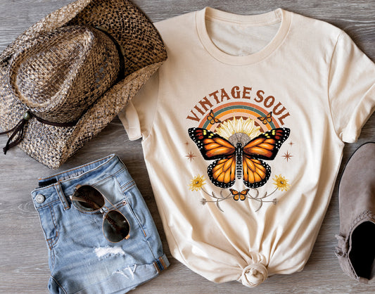 New Release Vintage Soul Butterfly T Shirt, Tshirt, Graphic T's  100% Cotton Tee, Retro Graphic T Shirt