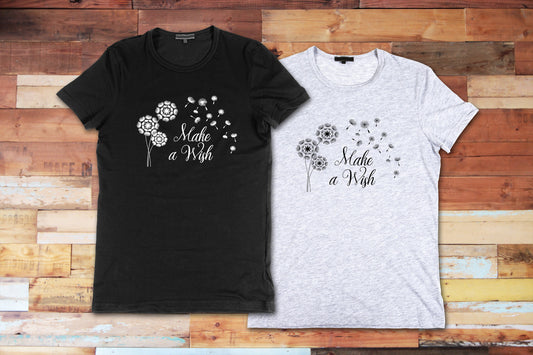 Make a Wish Dandelio T Shirt, Tshirt, Graphic T's  100% Cotton Black White or Gray, Tee, Motivational,