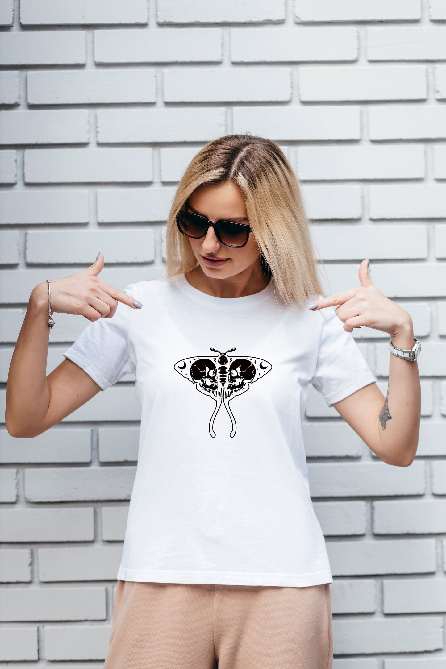 Moth Skull T Shirt, Tshirt, Graphic T's  100% Cotton Black White or Gray, Tee, Motivational,