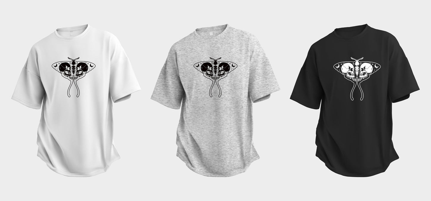 Moth Skull T Shirt, Tshirt, Graphic T's  100% Cotton Black White or Gray, Tee, Motivational,