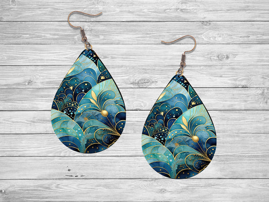 Destiny Abstract Swirl Tear Drop Dangle Printed Earrings Jewelry Handmade