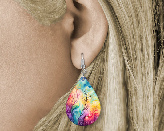 Rainbow Vines Pattern Tear Drop Dangle Printed Earrings Jewelry Handmade