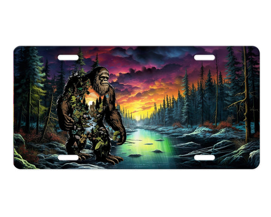 New Release Bigfoot Northern Lights Printed Aluminum Front License Plate, Car Accessory, Vanity Plate, Cute Car Tag