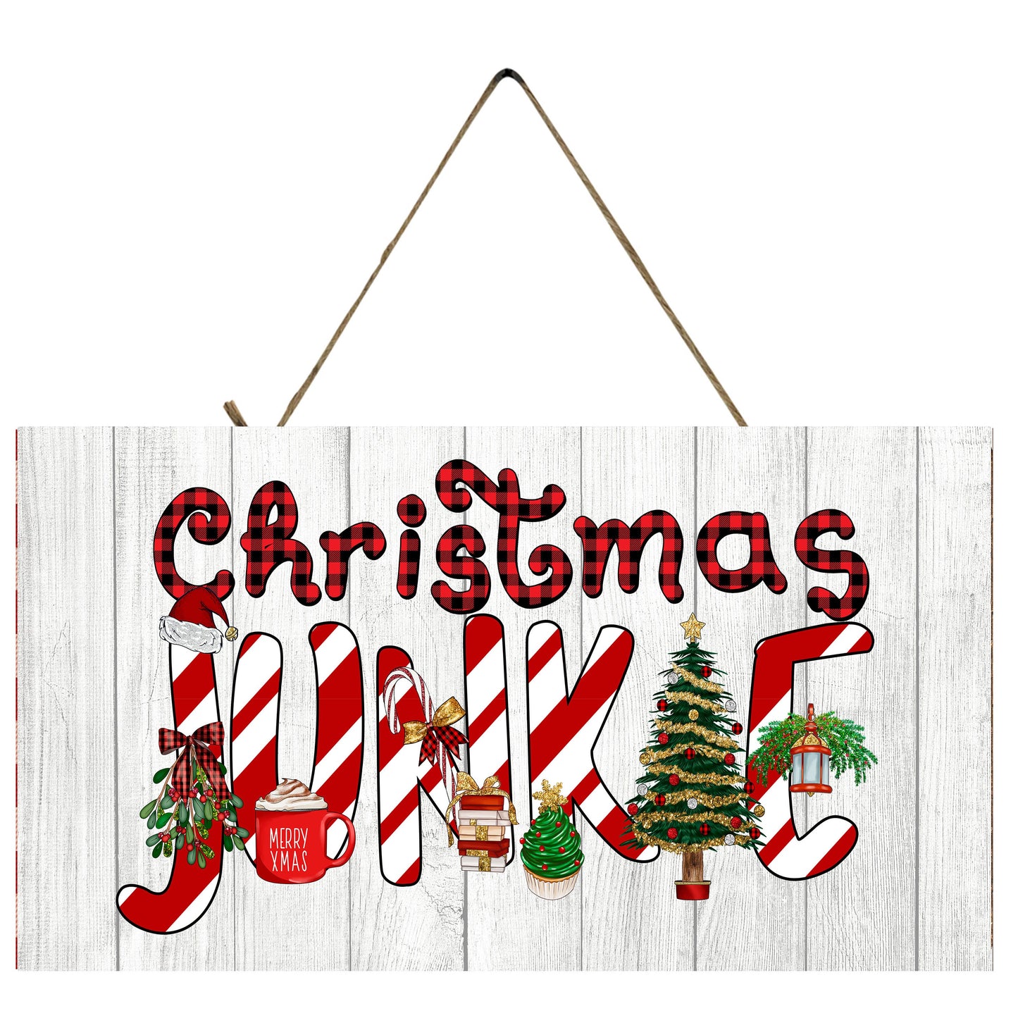 New Release Christmas Junkie  Decor Printed Handmade Wood Sign, Wreath Sign, Door Hanger, Christmas Decor Wall Sign