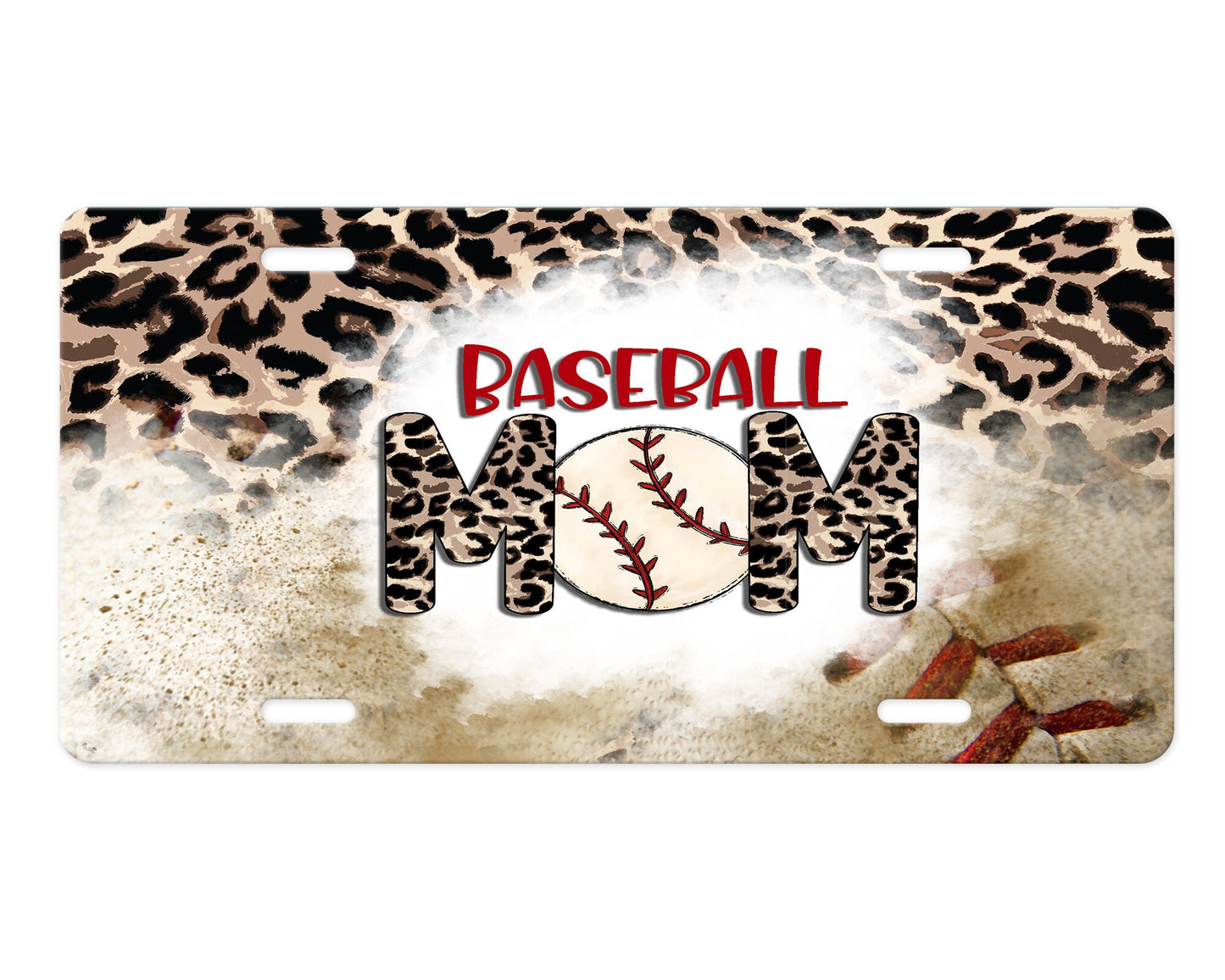 Leopard Print Baseball Mom Aluminum Vanity License Plate Car Accessory Decorative Front Plate