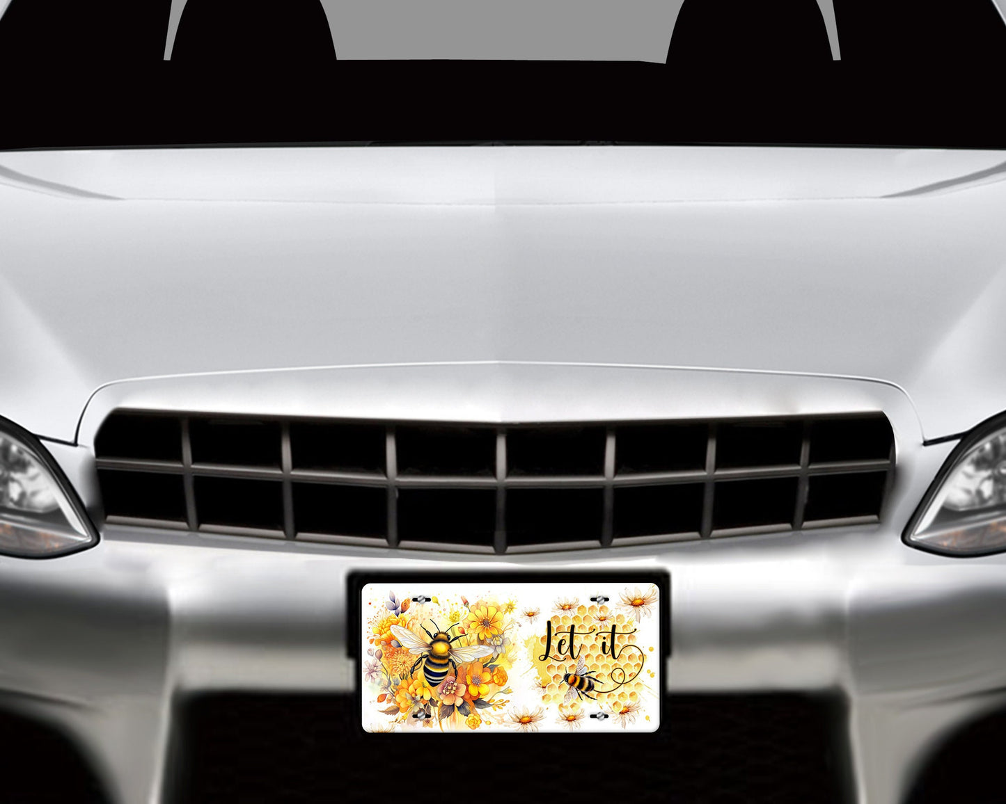 Let it Bee Printed Aluminum Front License Plate, Car Accessory, Vanity Plate