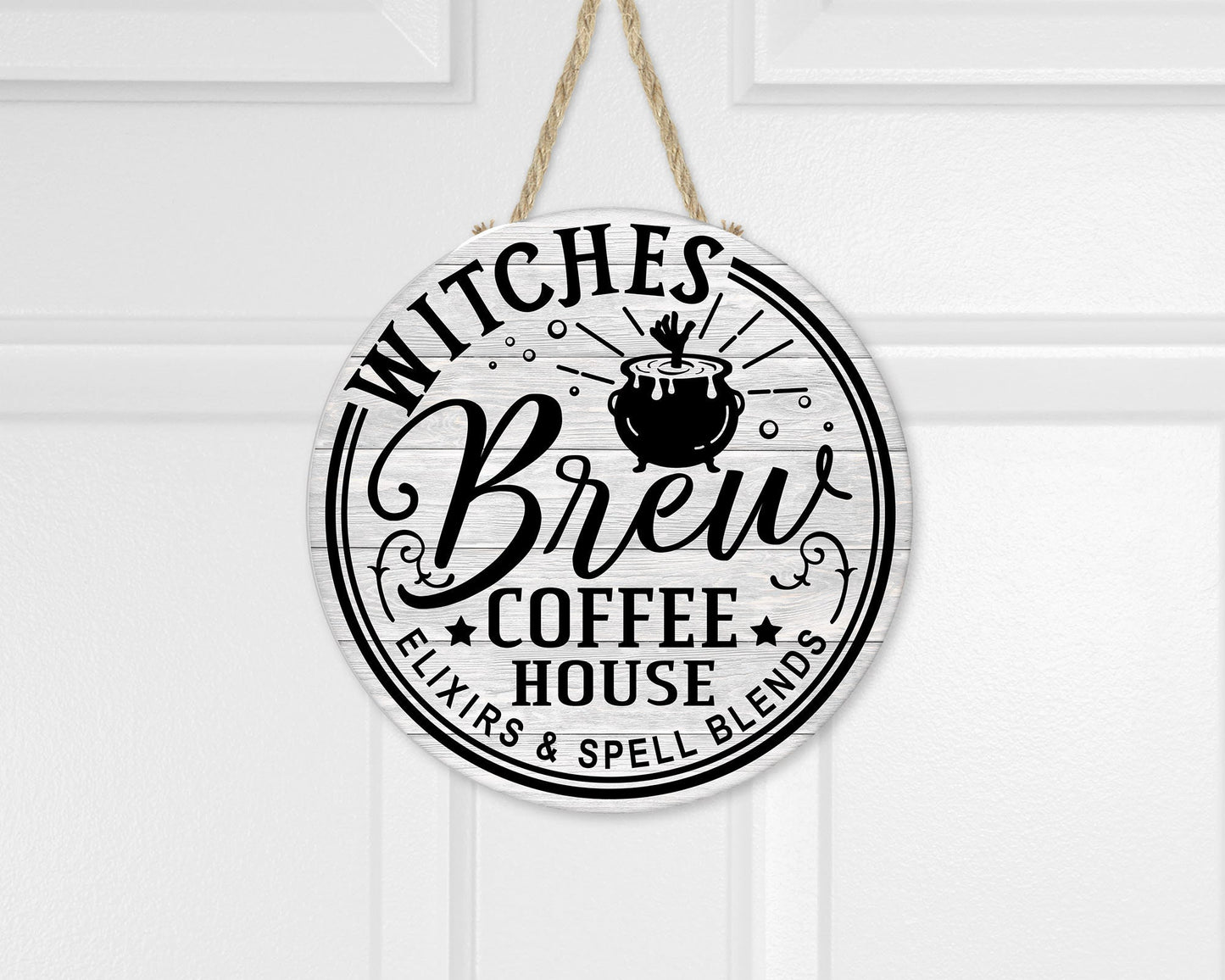 Witches Brew Coffee House Round Hanging Wall Sign Wood Home Decor, Hippie Decor, Door Hanger, Wreath Sign,