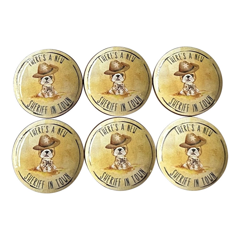 Set of 6 New Sheriff in Town Western Nursery Wood Cabinet Knobs, Drawer Knobs and Pulls, Kitchen Cabinet Knobs, Boys Room Decor