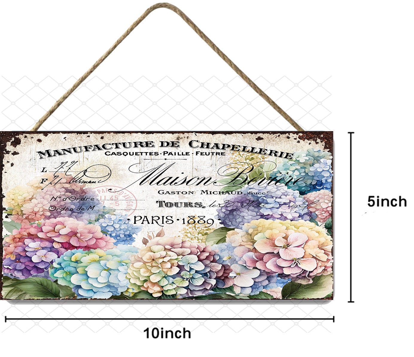 Hortensias francesas Twisted R Design Farmhouse Wood Sign, Letreros de pared decorativos de madera, Decoración de pared de madera de 5" x 10", Letrero de pared colgante