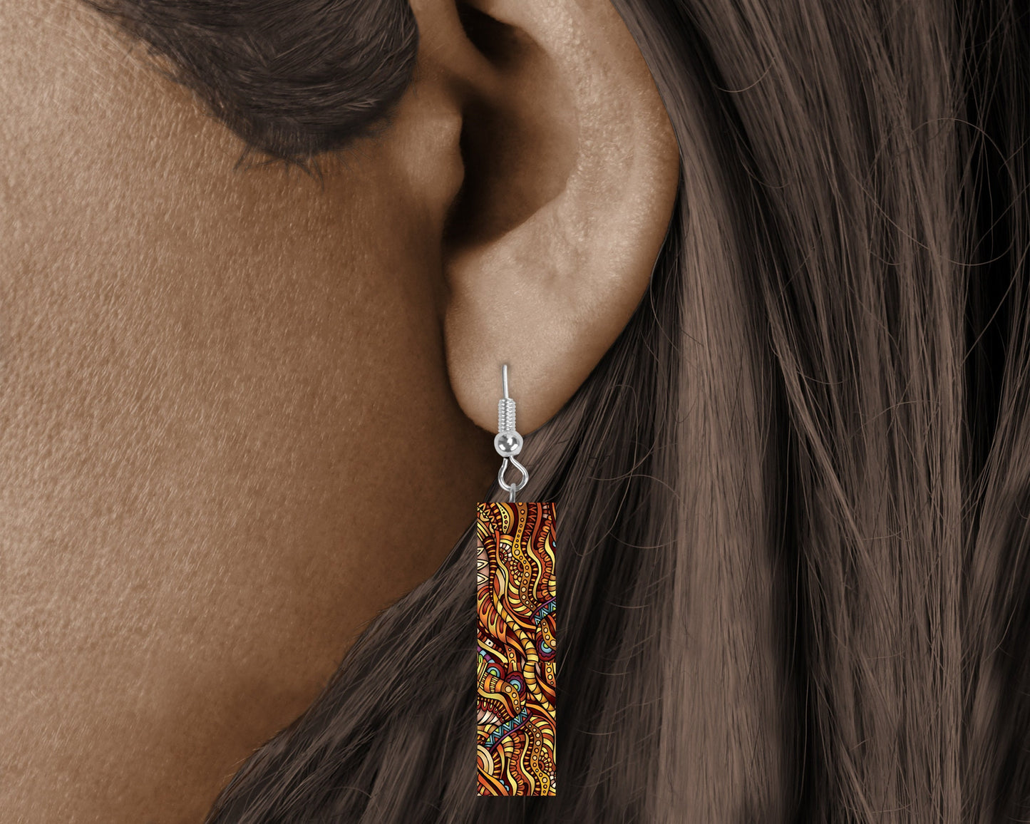 New Release Earth Waves Printed Wood Dangle Earrings Hypoallergenic Jewelry Handmade