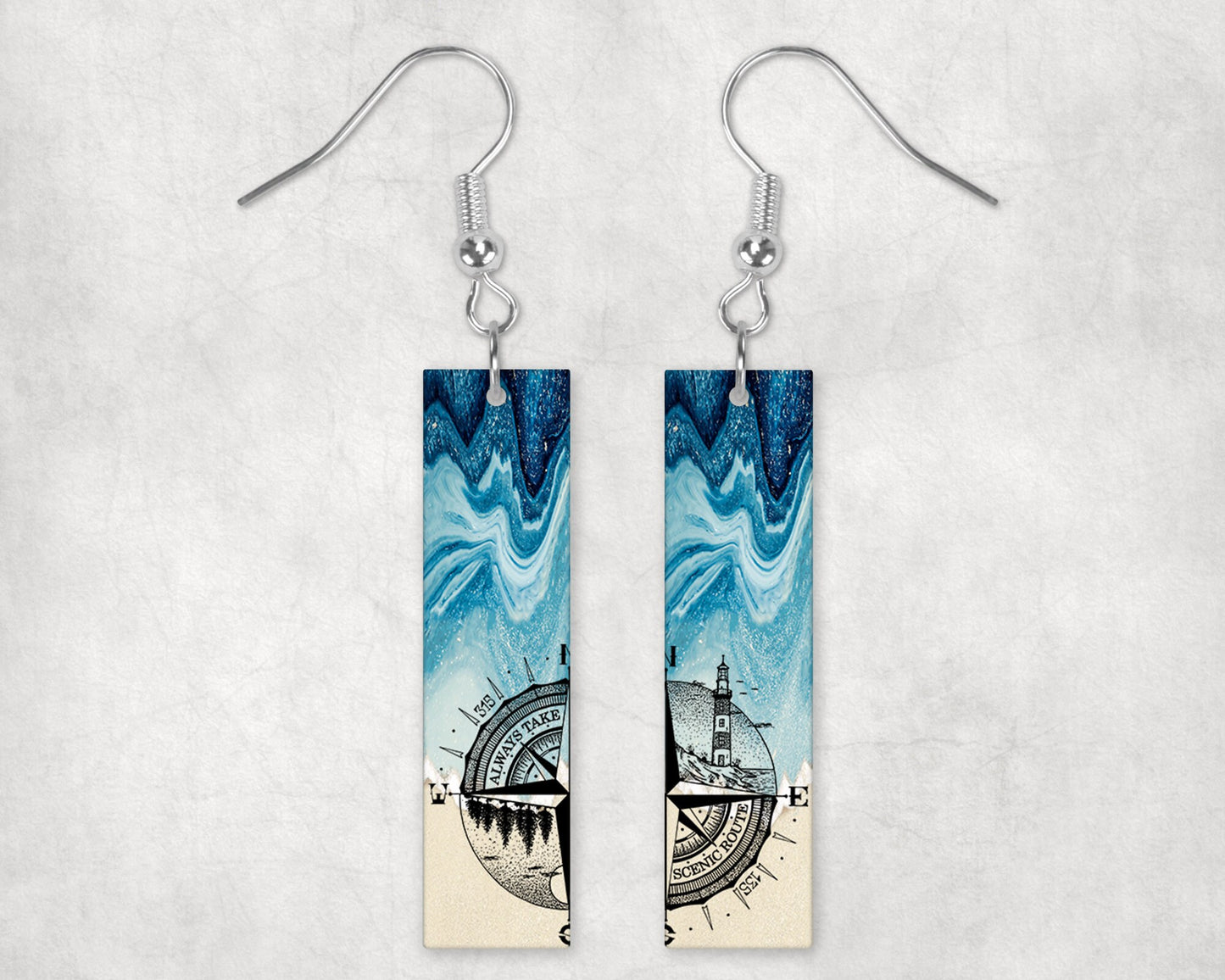 New Release Earrings, Beach Always Take the Scenic Route Bar Dangle Printed Earrings Jewelry Handmade