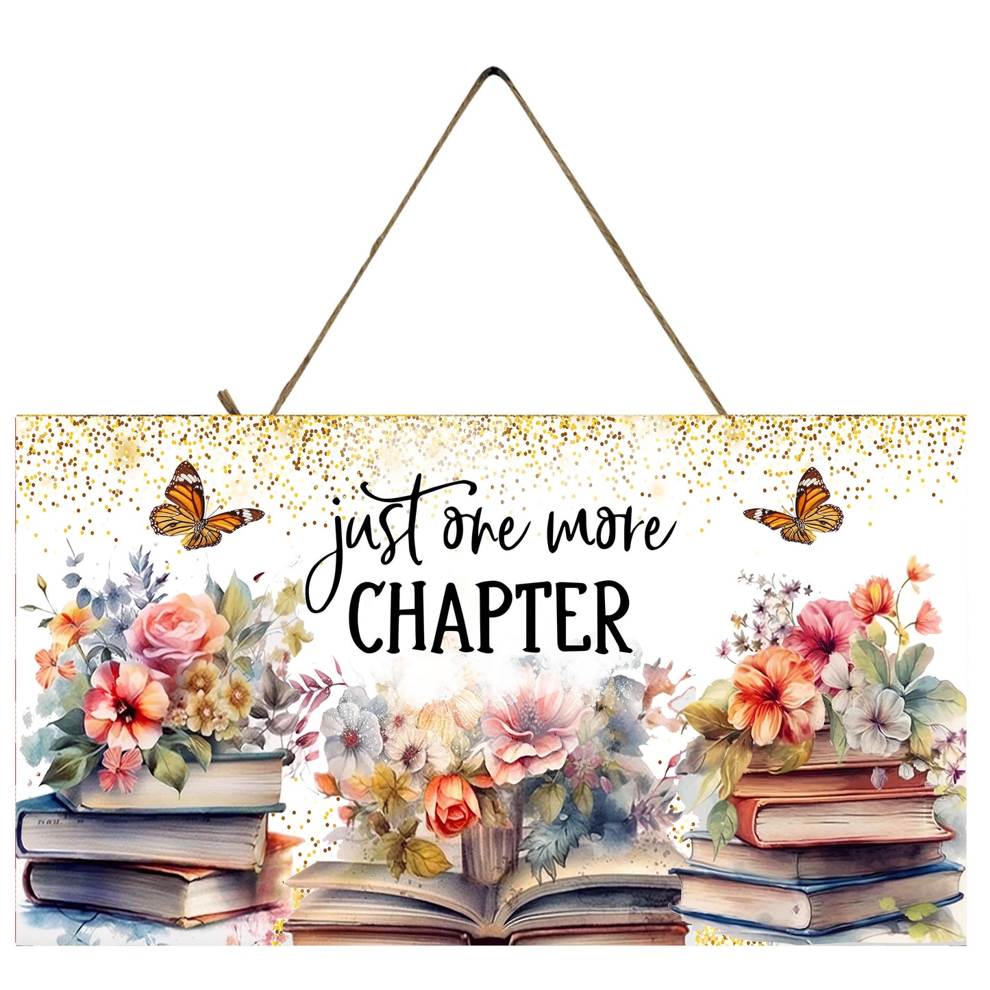 Just One More Chapter Book Lover Twisted R Design Farmhouse Wood Sign, Wood Decorative Wall Signs 5" x 10" Wood Wall Decor Hanging Wall Sign