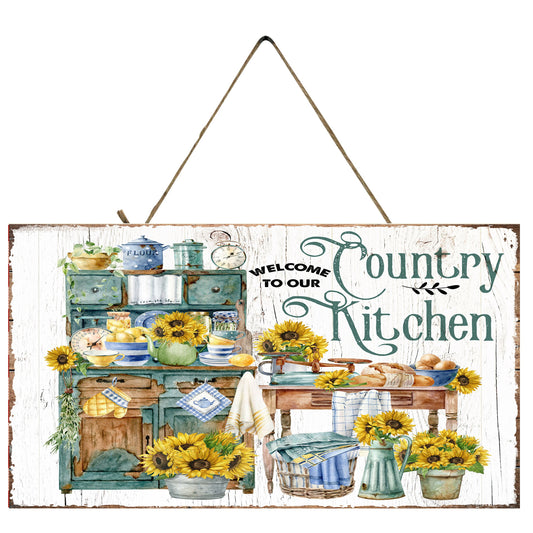 Welcome to Our Country Kitchen Twisted R Design Farmhouse Wood Sign, Wood Decorative Wall Signs 5" x 10" Wood Wall Decor Hanging Wall Sign