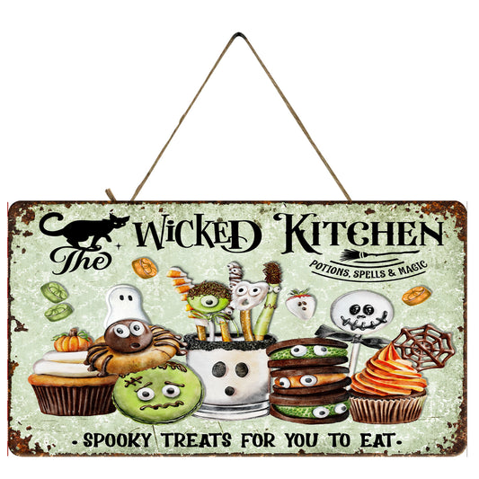 Wicked Kitchen Halloween Twisted R Design Farmhouse Wood Sign, Wood Decorative Wall Signs 5" x 10" Wood Wall Decor Hanging Wall Sign