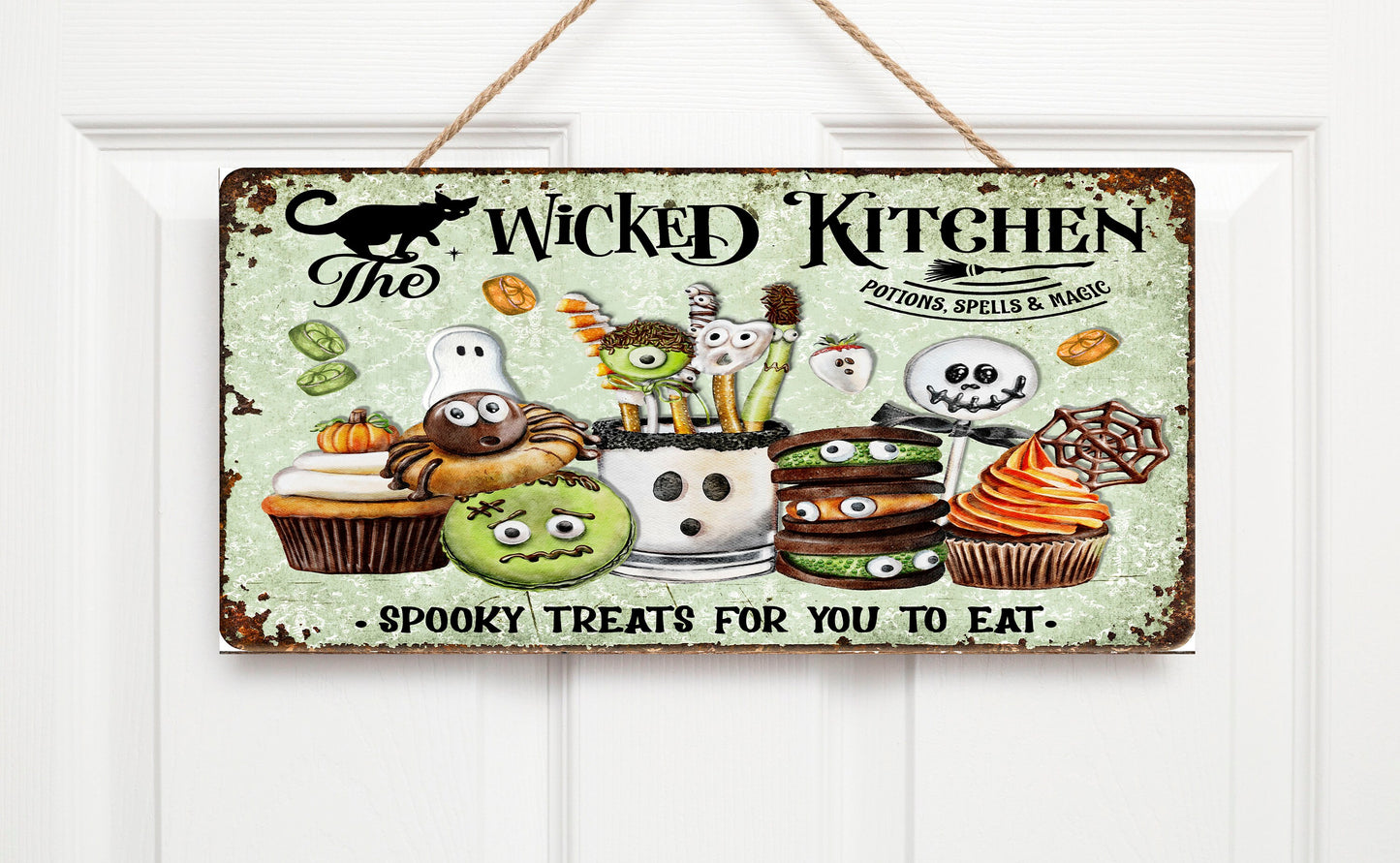 Wicked Kitchen Halloween Twisted R Design Farmhouse Wood Sign, Wood Decorative Wall Signs 5" x 10" Wood Wall Decor Hanging Wall Sign