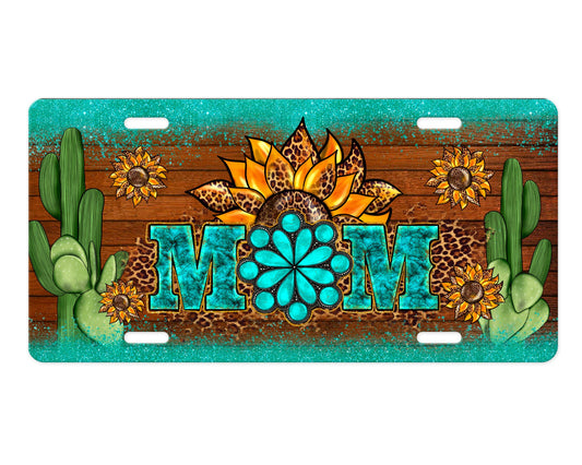 New Release Vanity License Plate, Mom Cactus Sunflowers Printed Aluminum Front License Plate, Car Accessory, Vanity Plate, Cute Car Tag