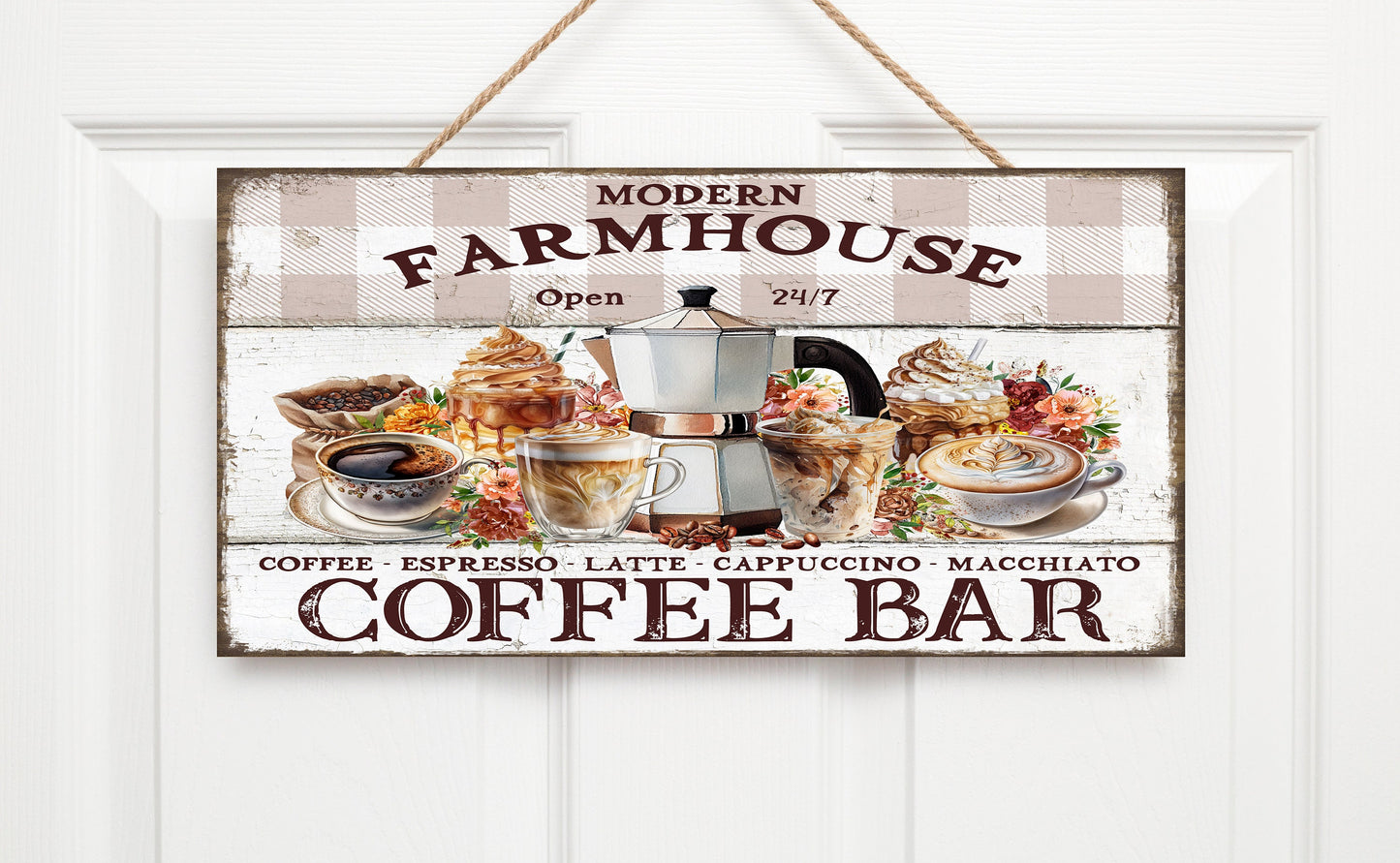 Farmhouse Coffee Bar Kitchen Sign Twisted R Design Farmhouse Wood Sign Wood Decorative Wall Signs 5" x 10" Wood Wall Decor Hanging Wall Sign