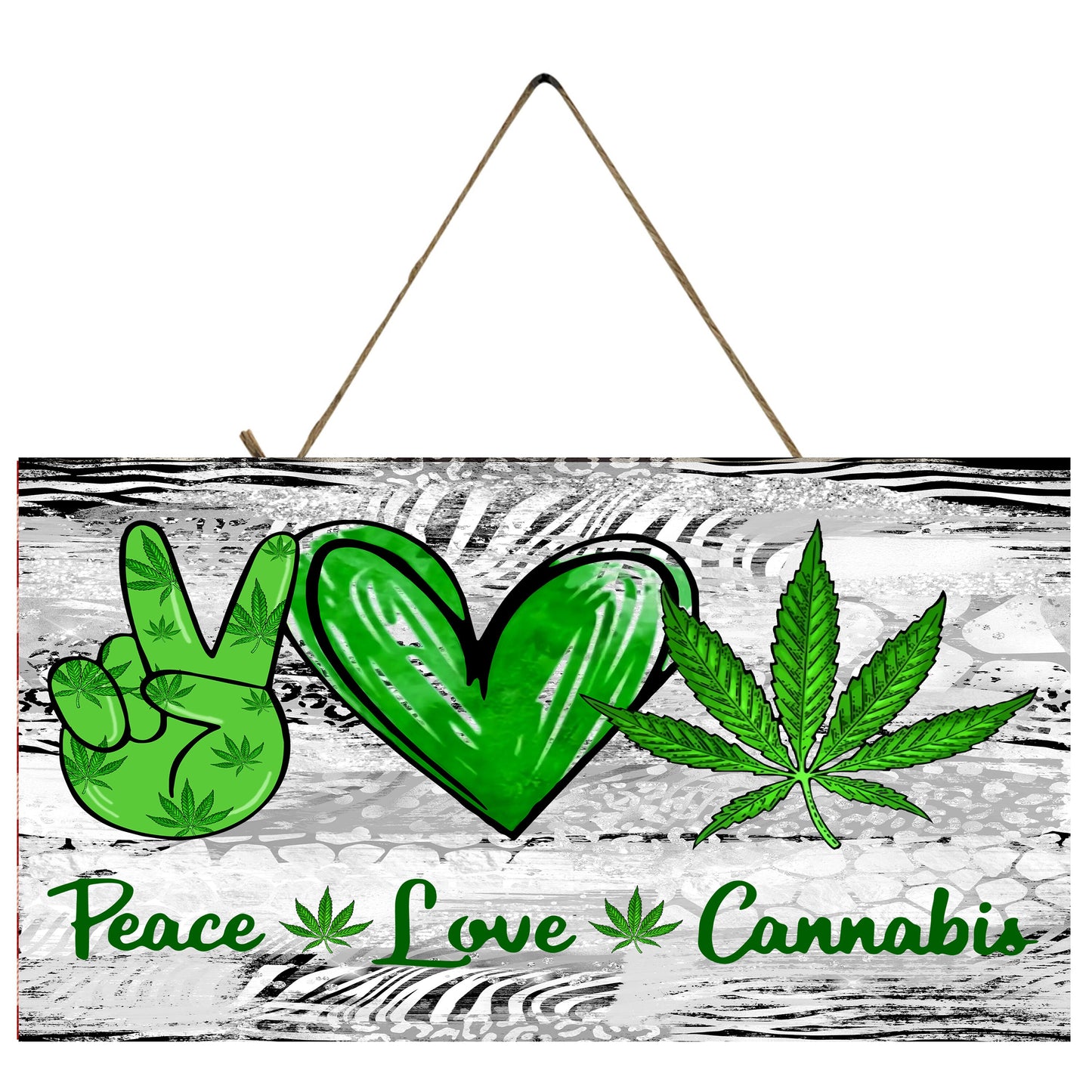 Peace Love Cannabis Hanging Wall Sign Wood Home Decor, Stoner Gift, Hippie Decor, Door Hanger