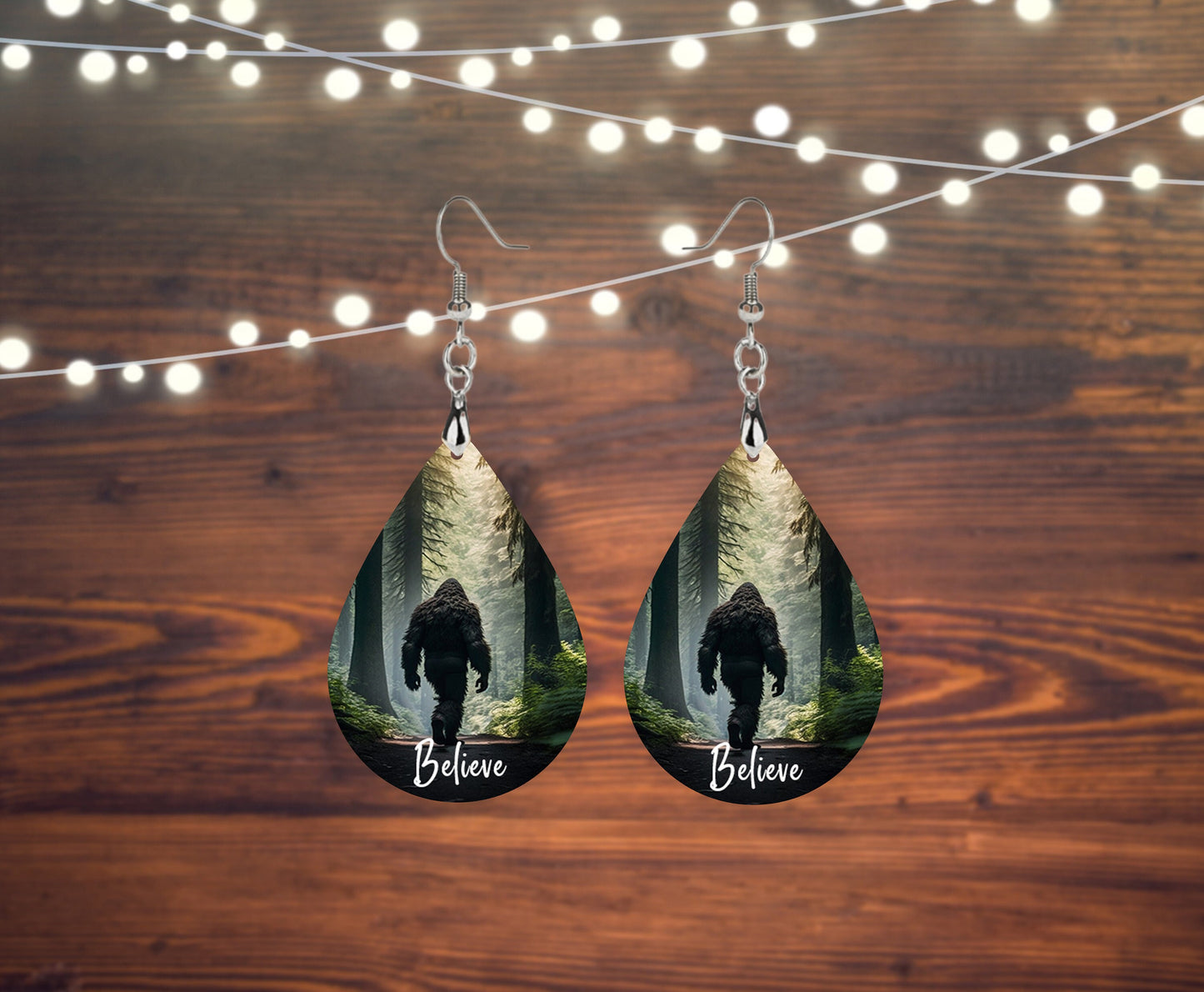 Bigfoot Believe Tear Drop Dangle Printed Earrings Jewelry Handmade