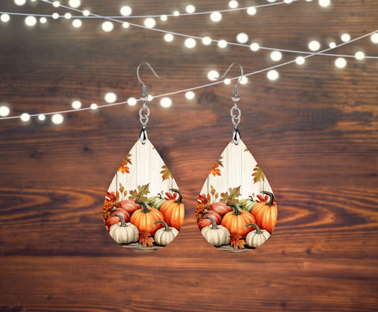 Fall Pumpkins Tear Drop Dangle Printed Earrings Jewelry Handmade