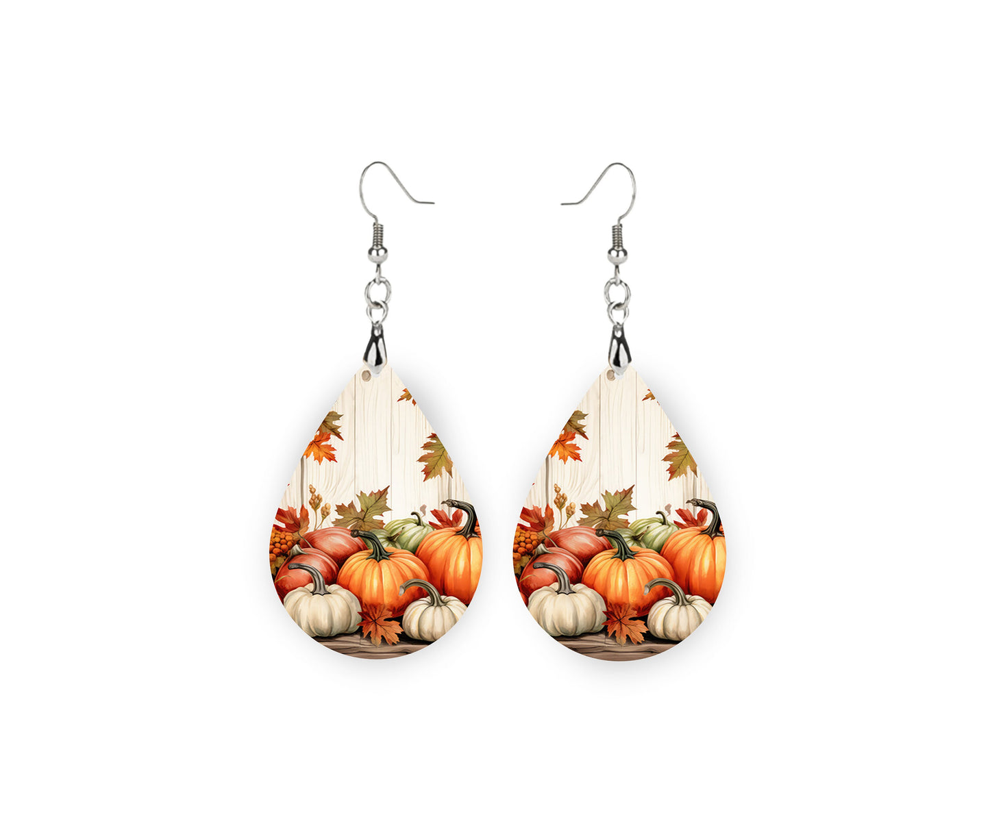 Fall Pumpkins Tear Drop Dangle Printed Earrings Jewelry Handmade