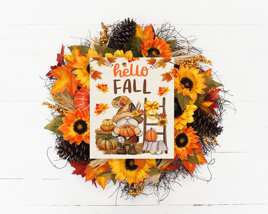 New Release Fall Decor, Fall Sign, Hello Fall Gnome and Ladder Farmhouse Decor Printed Handmade Wood Sign Door Hanger Sign