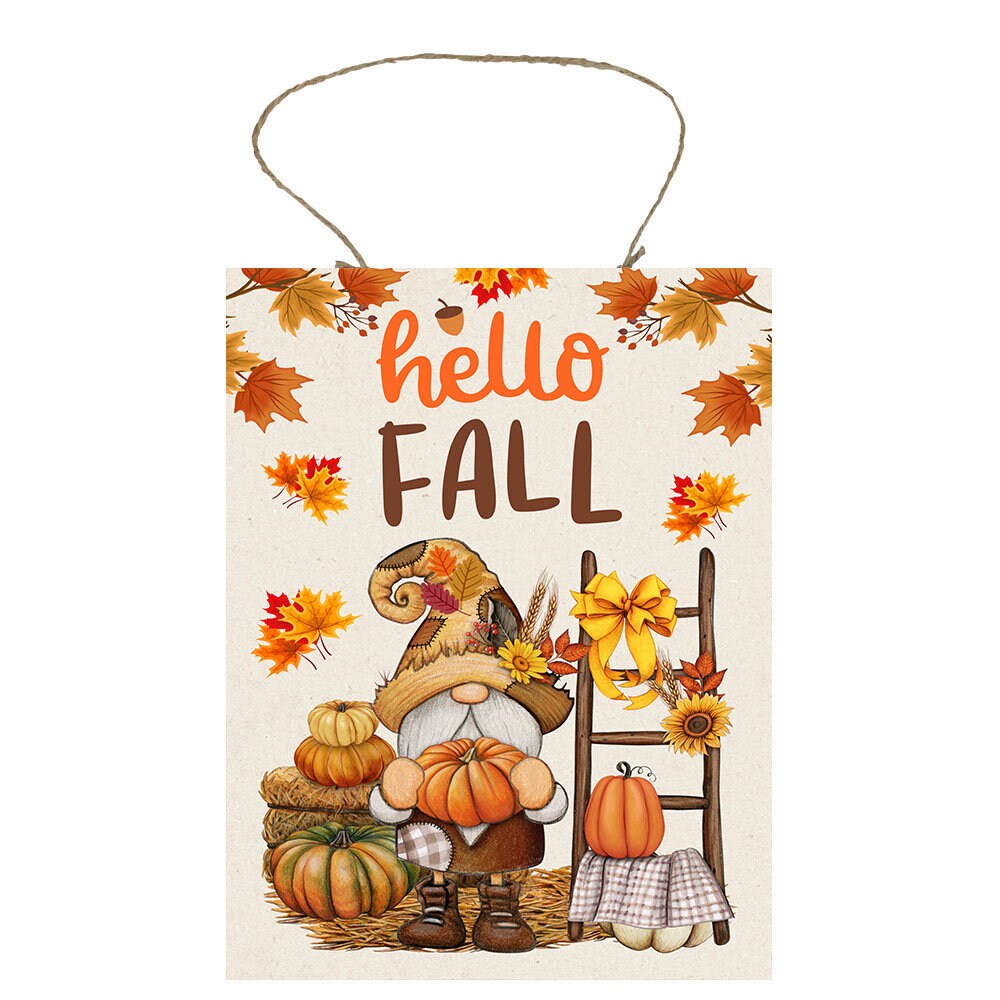 New Release Fall Decor, Fall Sign, Hello Fall Gnome and Ladder Farmhouse Decor Printed Handmade Wood Sign Door Hanger Sign