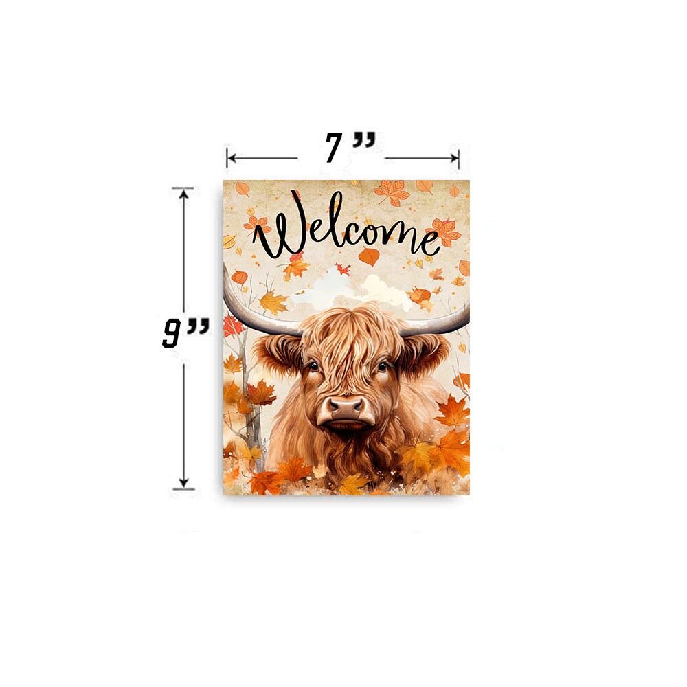 New Release Fall Decor, Fall Sign, Highland Cow Fall Welcome Farmhouse Decor Printed Handmade Wood Sign Door Hanger Sign