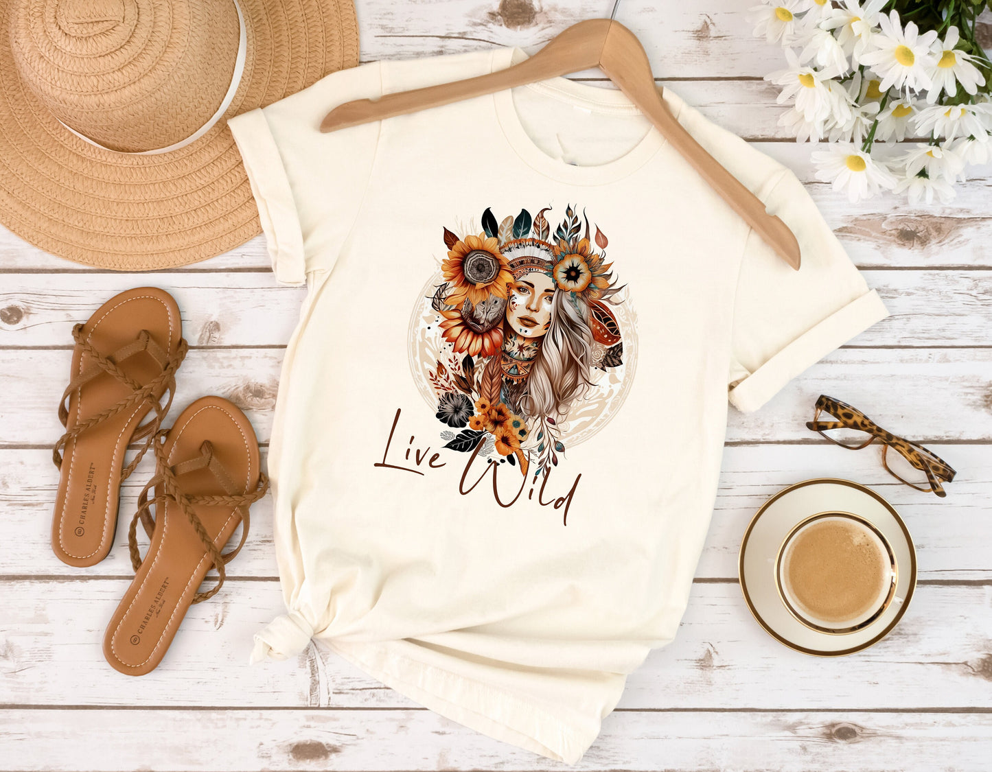 Live Wild Boho Girl T Shirt, Tshirt, Graphic T's  100% Cotton Tee, Motivational, Bohemian