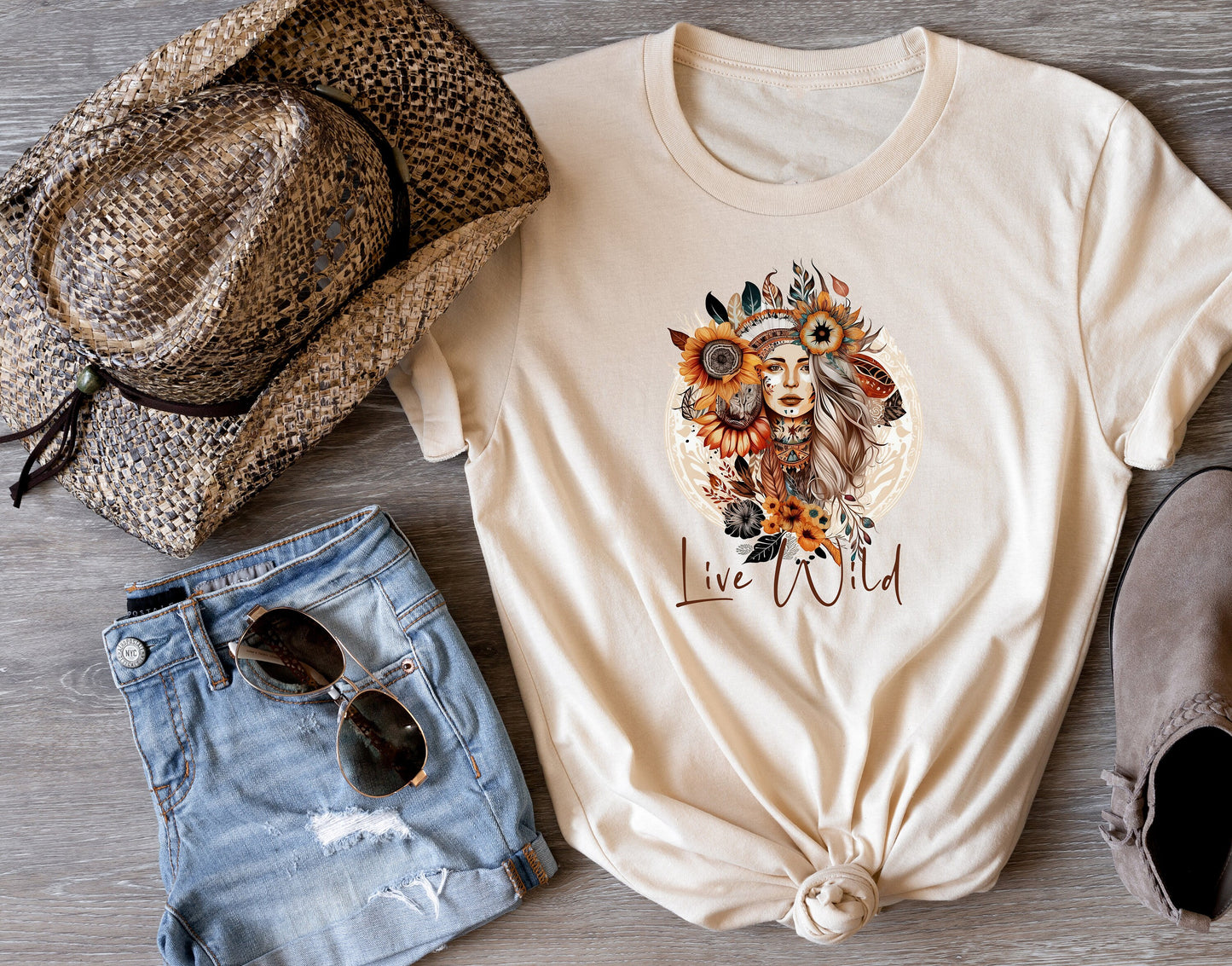 Live Wild Boho Girl T Shirt, Tshirt, Graphic T's  100% Cotton Tee, Motivational, Bohemian